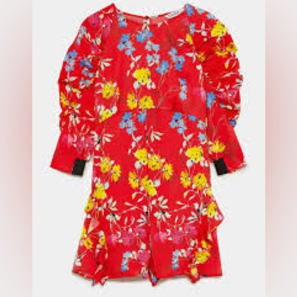 ZARA Floral Frill Romper Ruffle Romper Sz Medium Multicolor - Picture 4 of 12